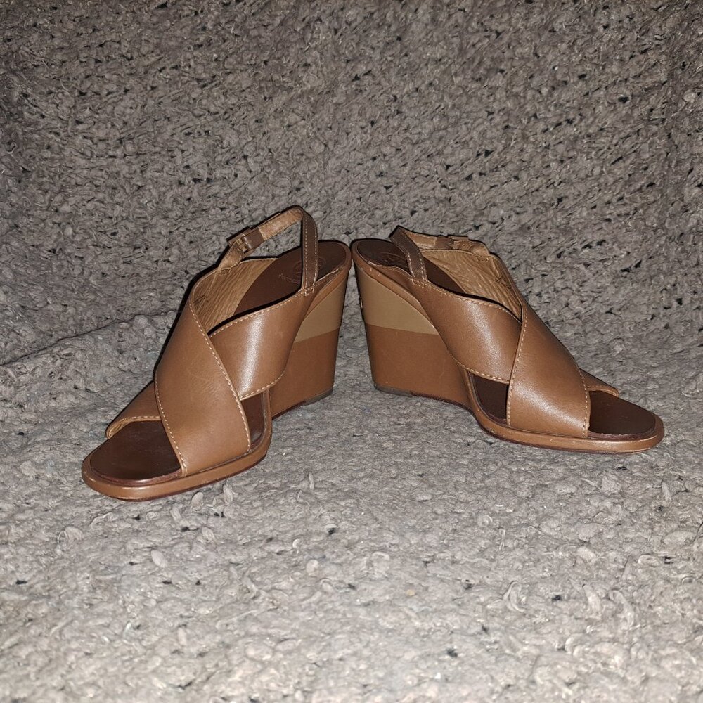TORY BURCH-Gabrielle-Brown Leather-CrissCross Strap Wedge Sandals-Sz 7-Excellent - Picture 4 of 8